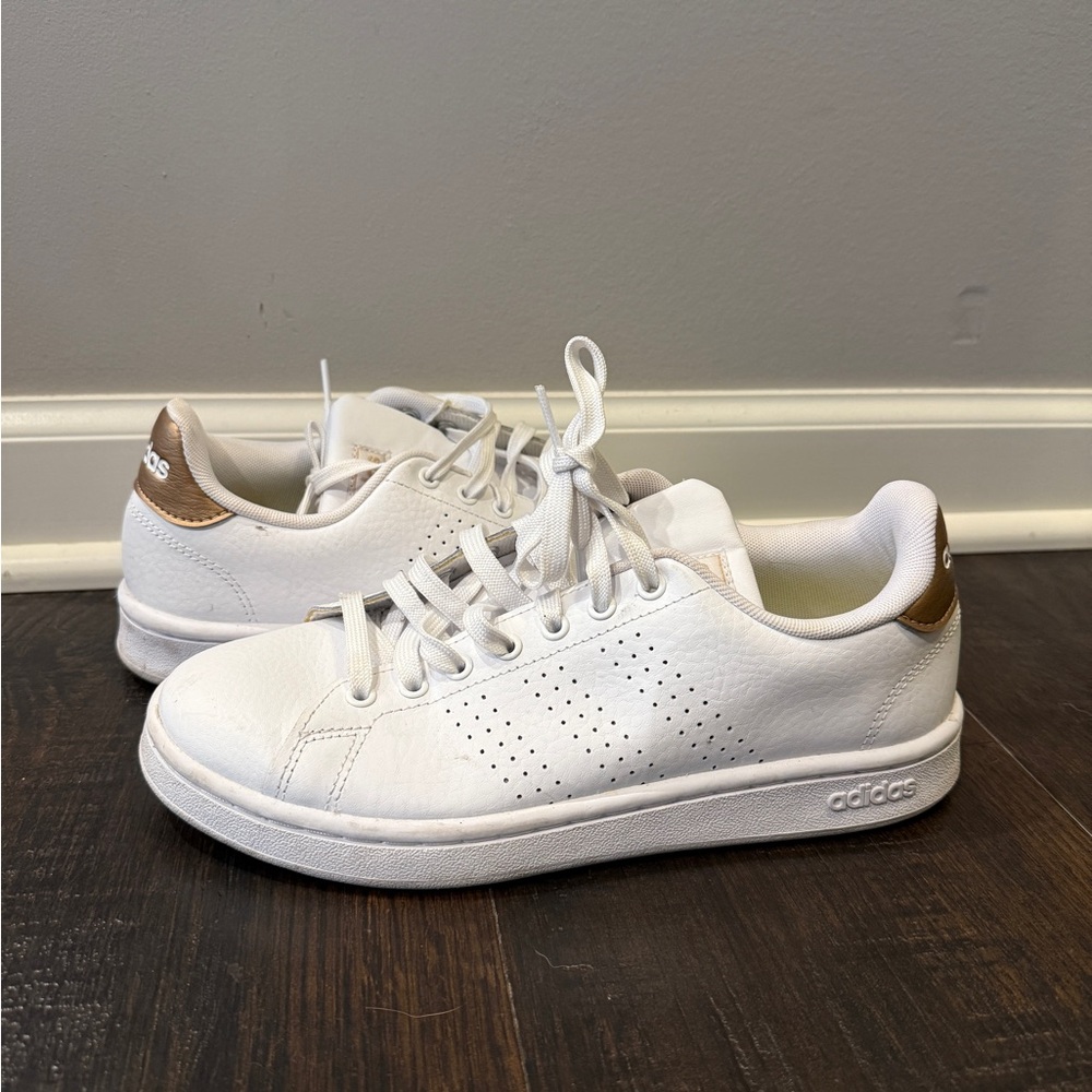 Adidas Women's White Sneakers with Gold Accents